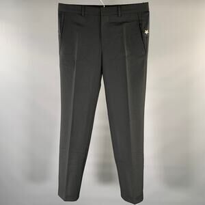 GIVENCHY Size 32 Black Star Wool Blend Flat Front Pants